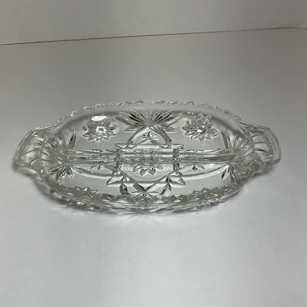 Vintage Divided Serving Glass Relish / Candy Dish Star Of David  Trinkets Heavy